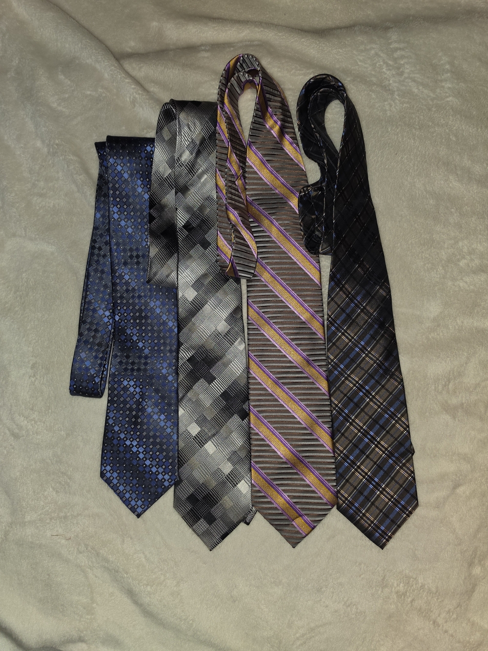 Men's Necktie Set - Blue, Gray, Brown, Black with Purple Accents